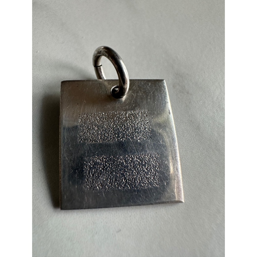 Vintage Industrial Square Textured Bar Pendant Sterling Silver Minimalist Charm‎